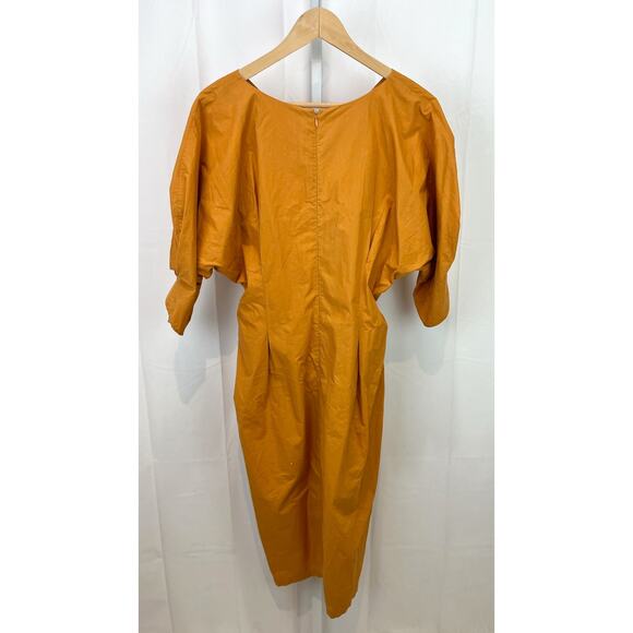 KINDERSALMON Estimtaed M  Cocoon Dress 3/4 Sleeve V-Neck Midi Cotton Orange - Picture 3 of 10